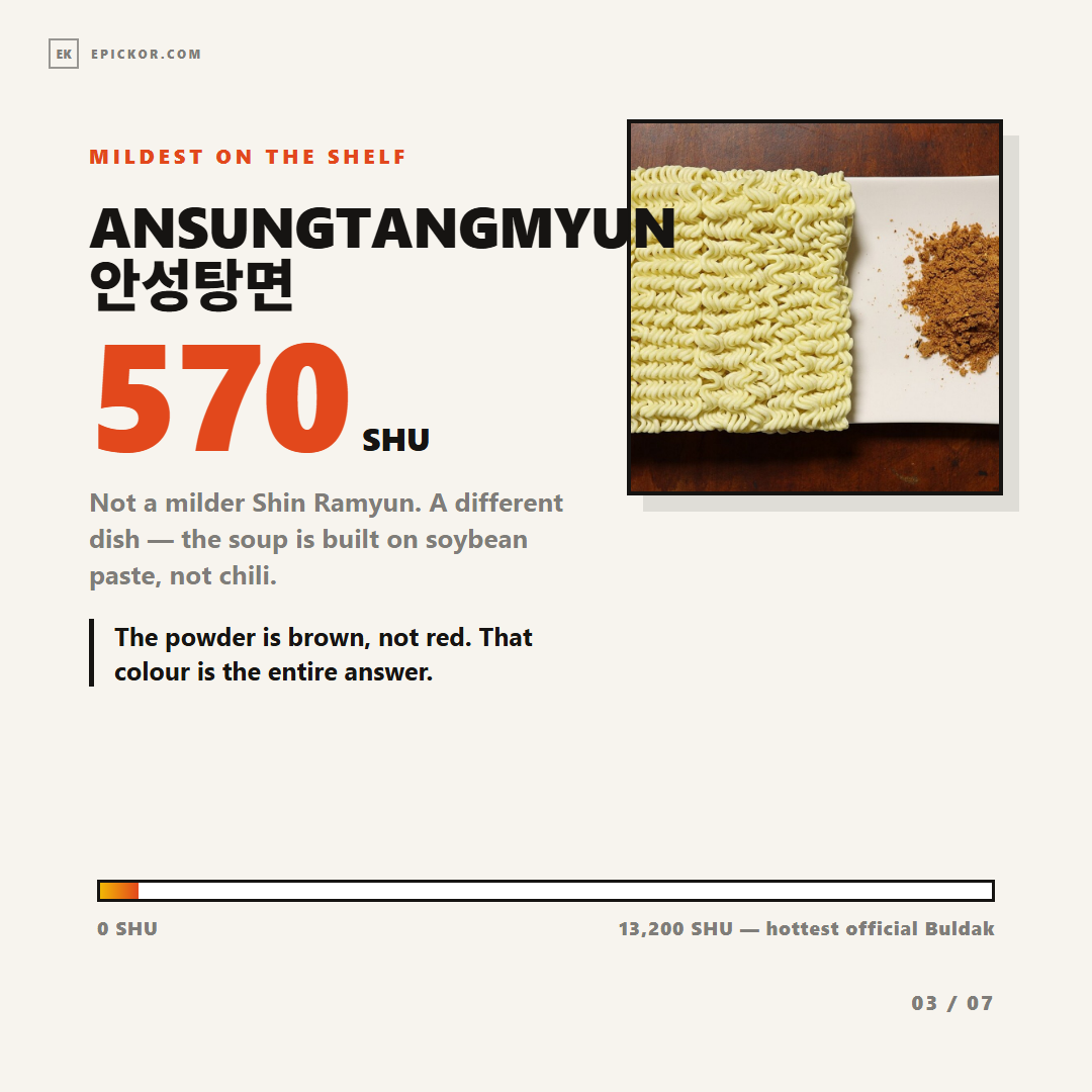 Ansungtangmyun noodle block beside its brown soup powder