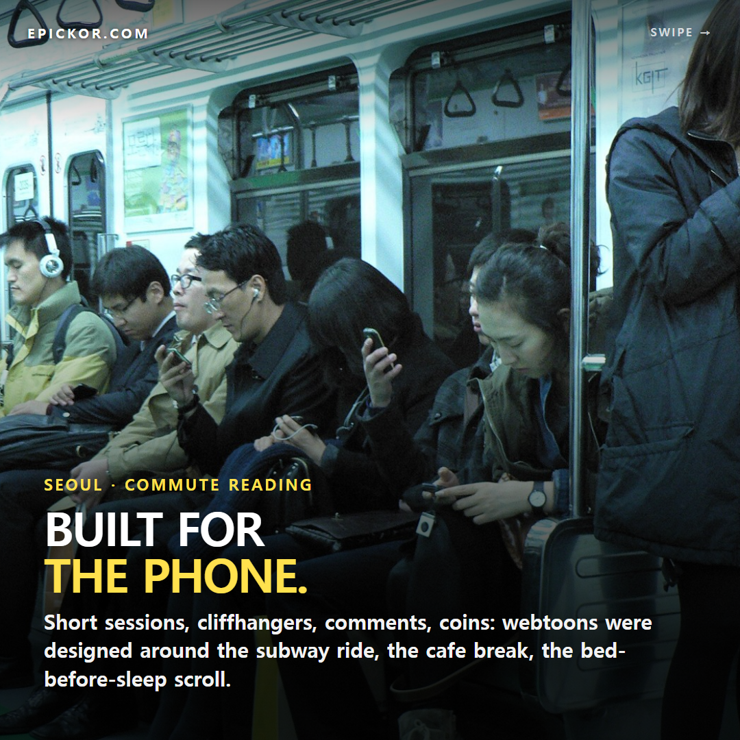 Passengers on a Seoul Metro train, November 2010, almost all looking down at their phones