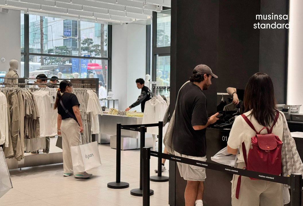 MUSINSA Standard Myeongdong shoppers in an official newsroom photo show why tourist-facing stores matter for global K-fashion demand.