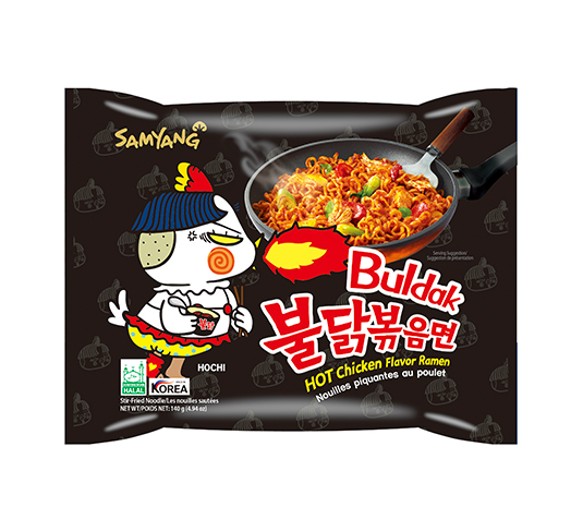 An official Samyang Foods product image shows the original Buldak Hot Chicken Flavor Ramen that became the center of the company's global export story.