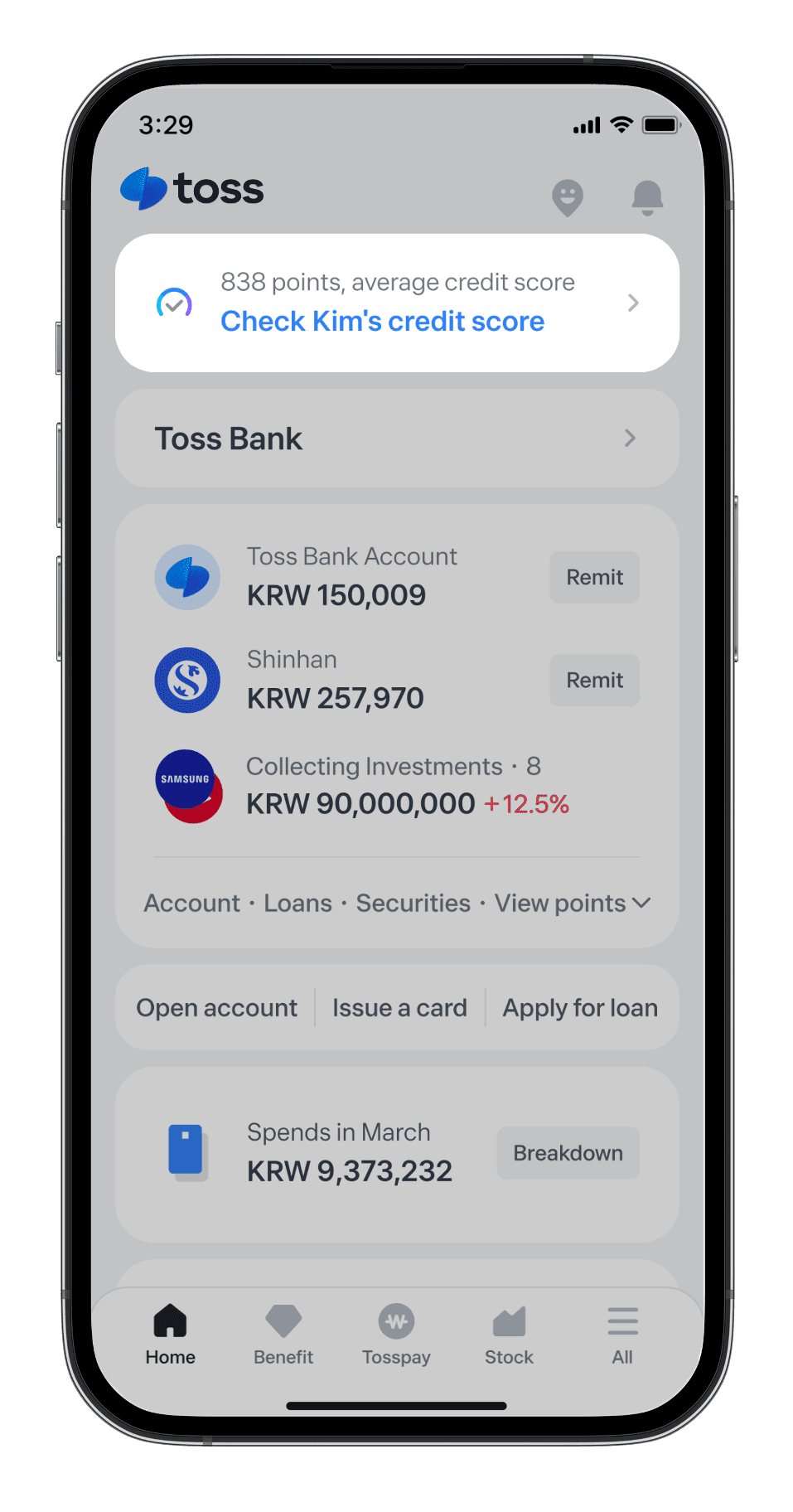 An official Toss app image shows how the product presents financial actions through a mobile-first interface.