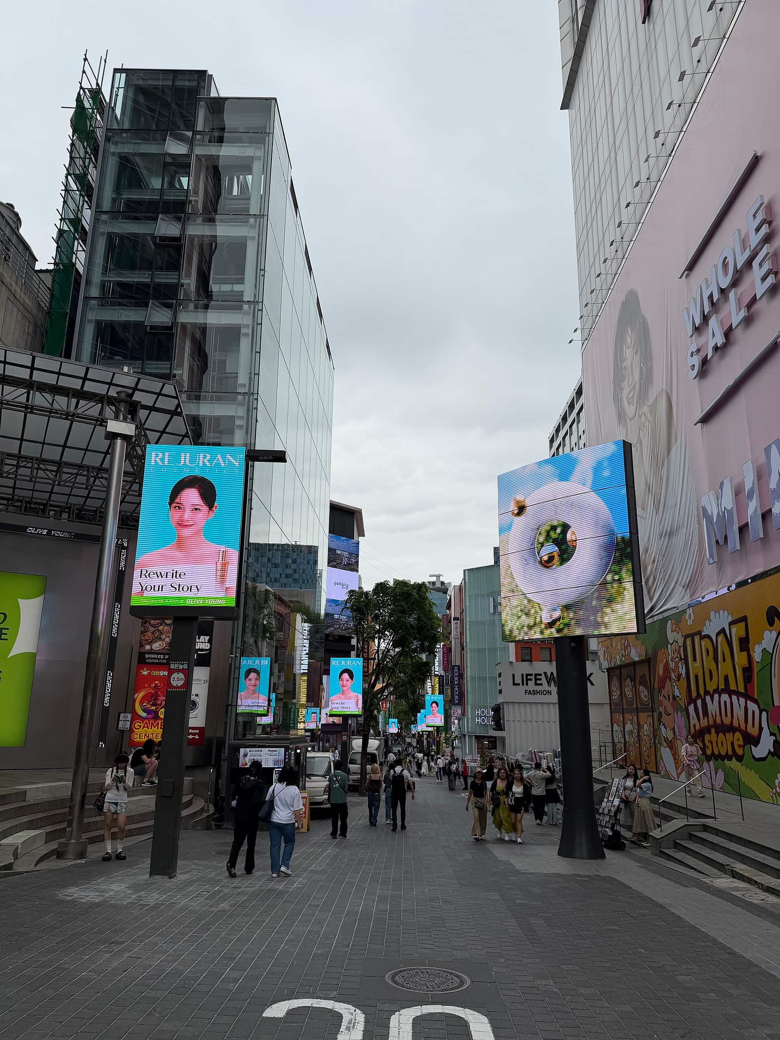 A busy commercial street in central Seoul