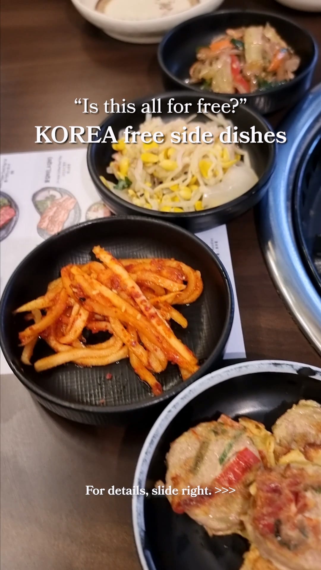 A Korean meal spread showing how multiple banchan create variety around the main food.