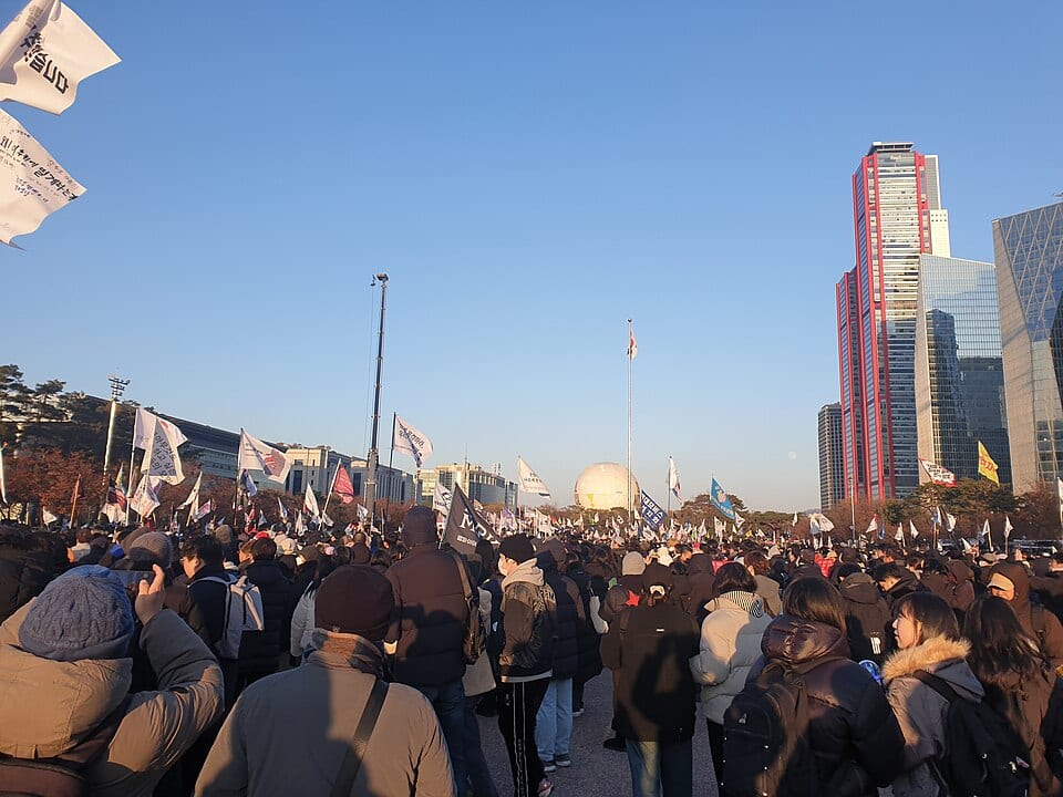 Crowds outside South Korea's National Assembly during the December 14, 2024 impeachment vote.