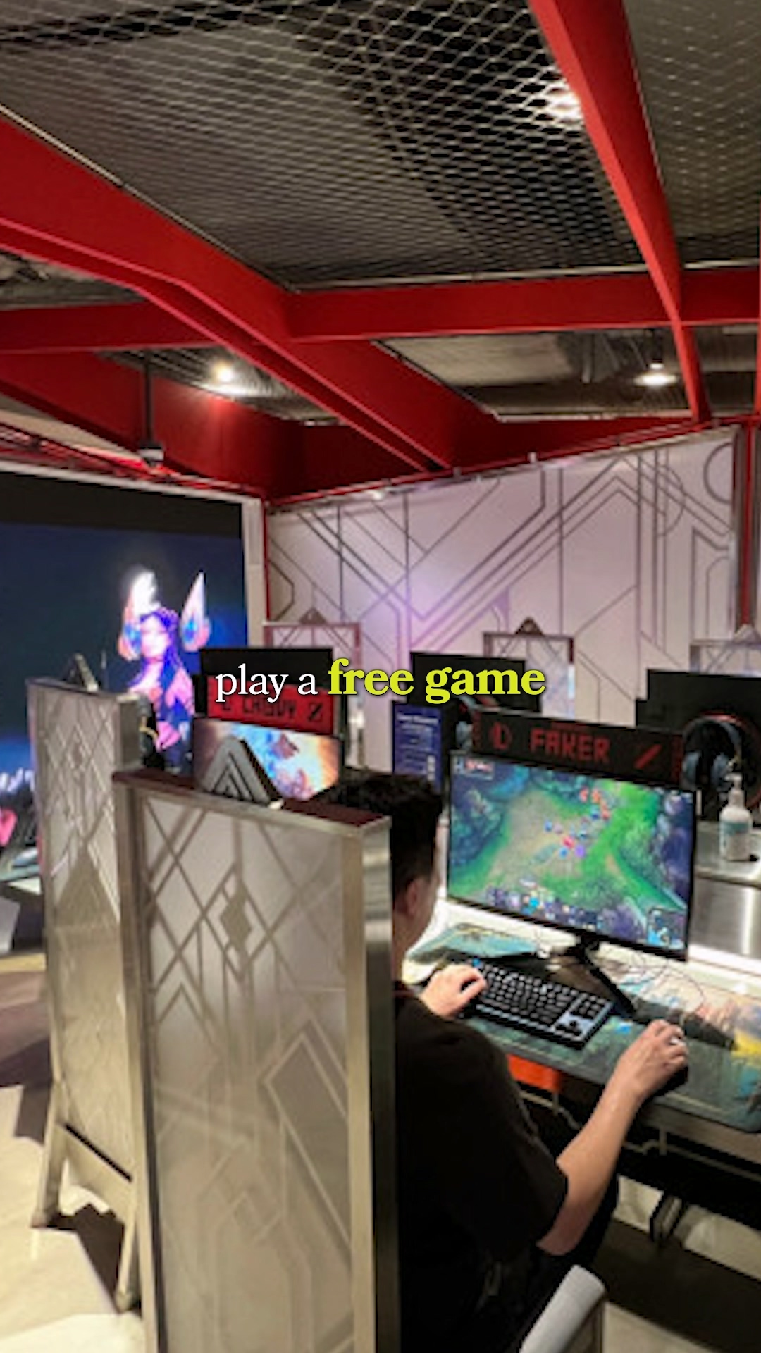 The digital food menu displayed on a gaming monitor