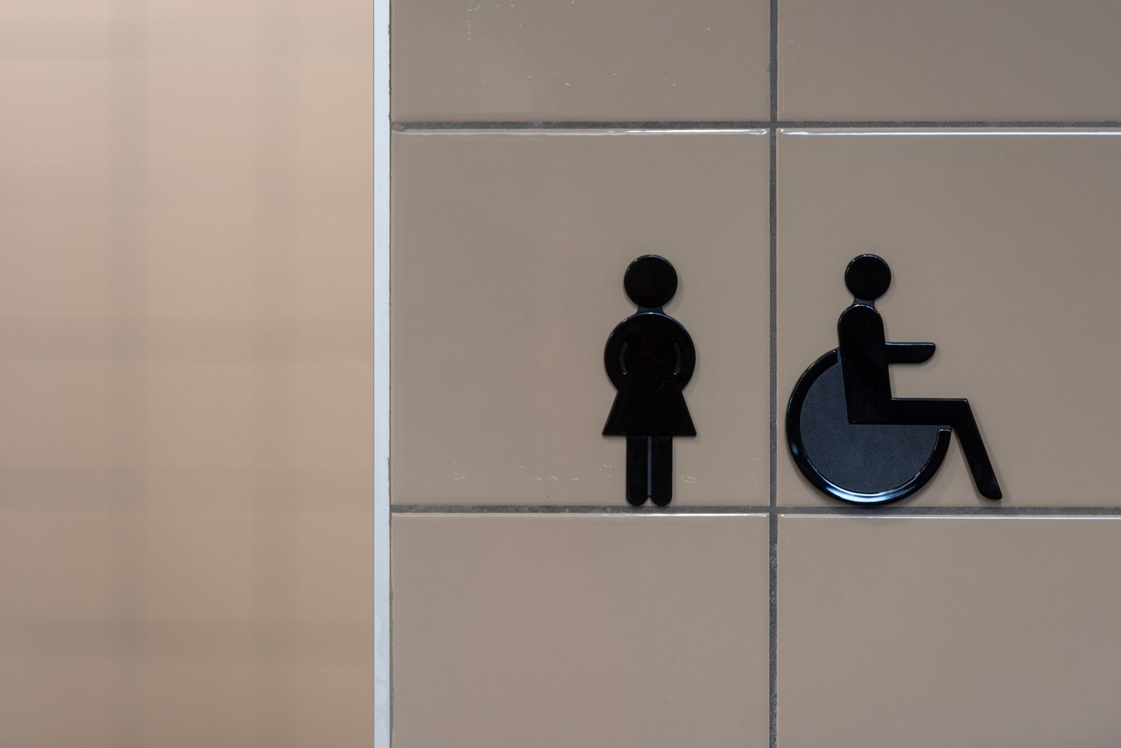 An inclusive restroom sign showing women and wheelchair access
