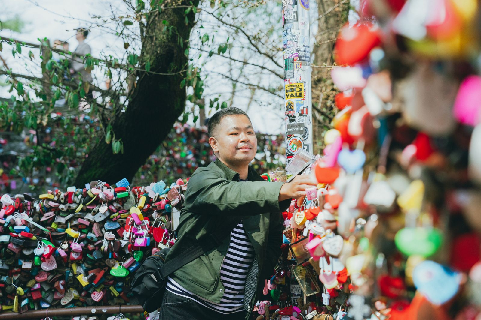 A couple looking at the love locks on Namsan in Seoul