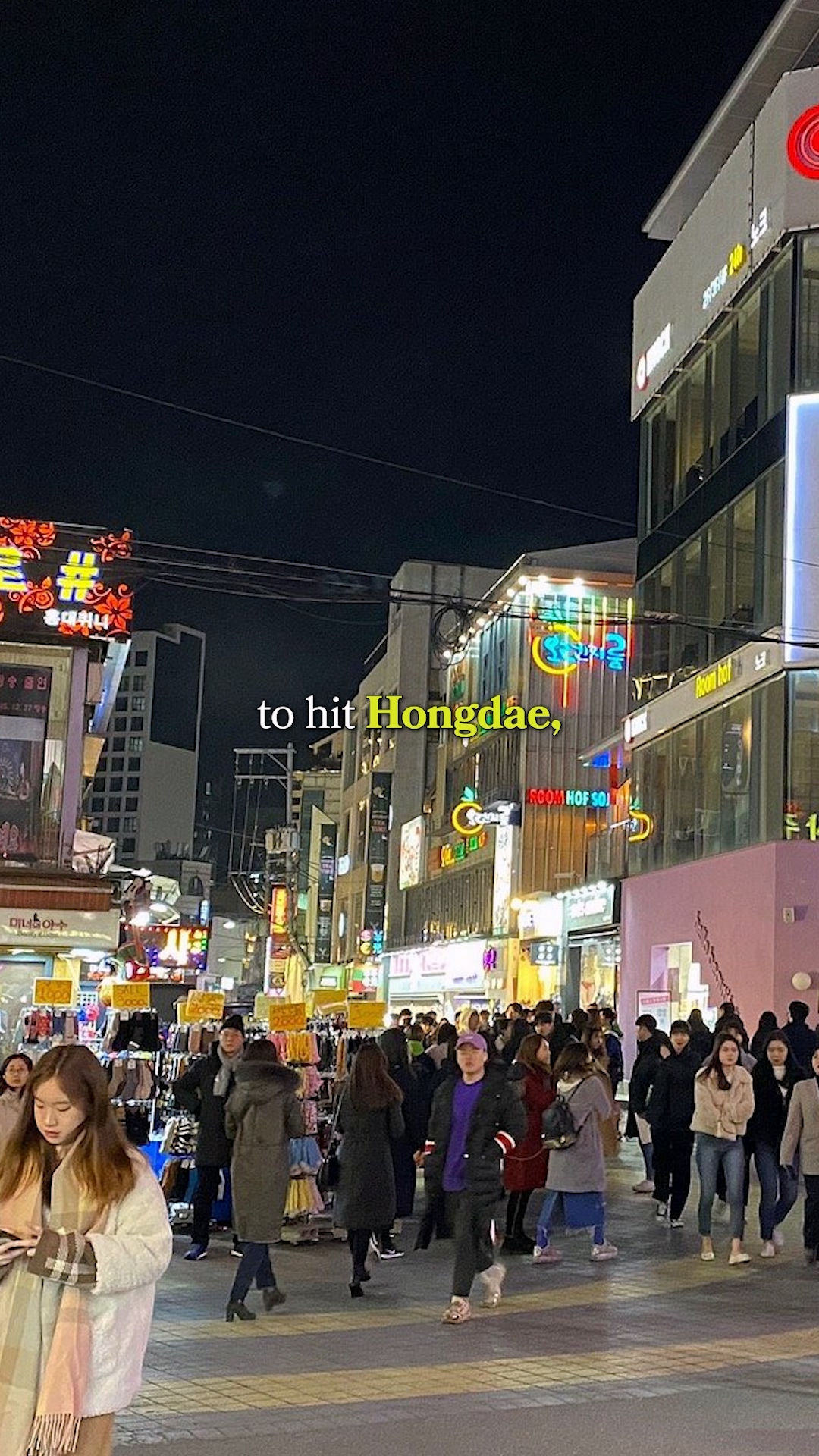 Night view of Myeongdong crowded with food stalls