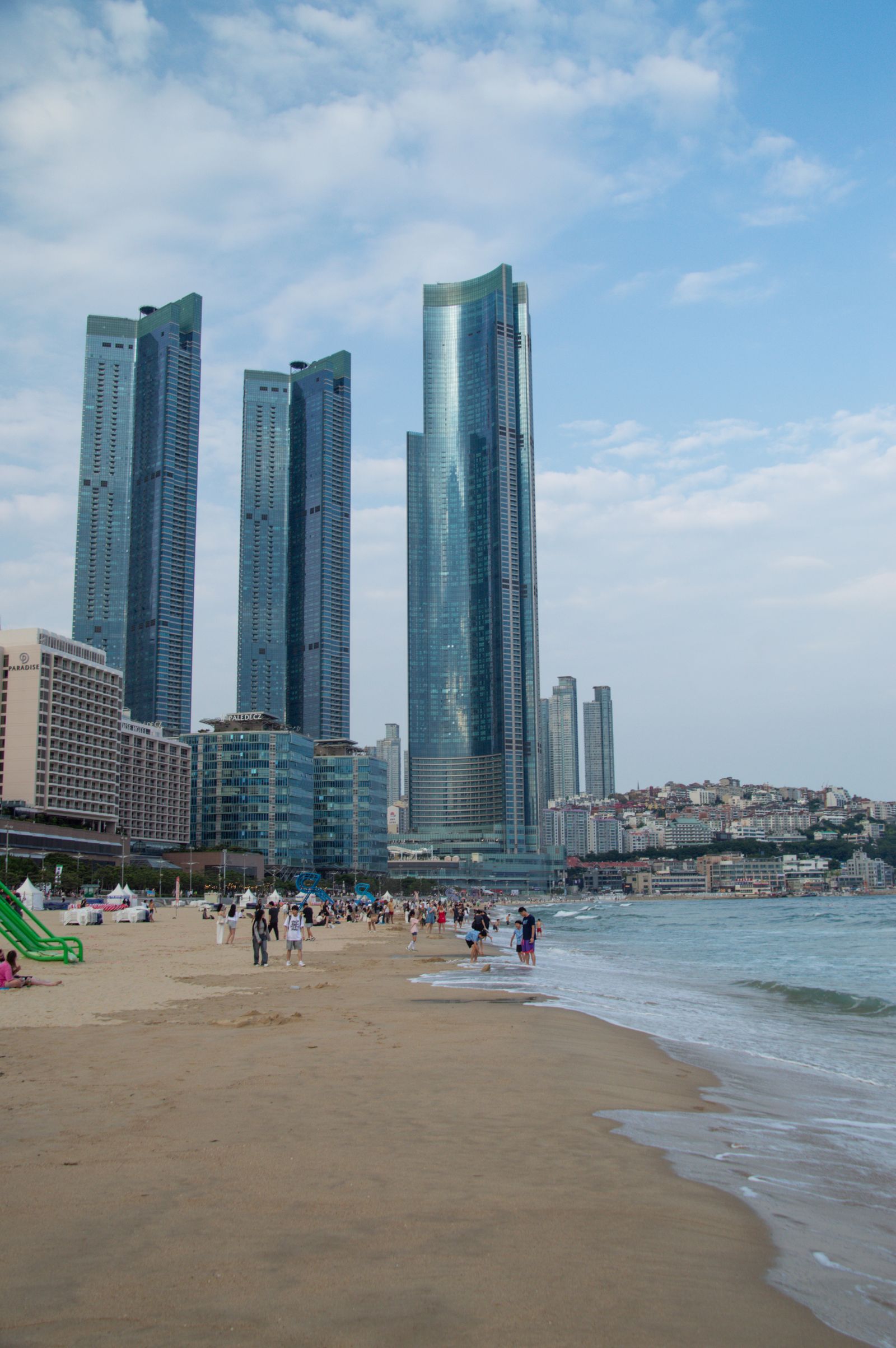 Haeundae Beach with the Marine City skyline rising behind the sand.