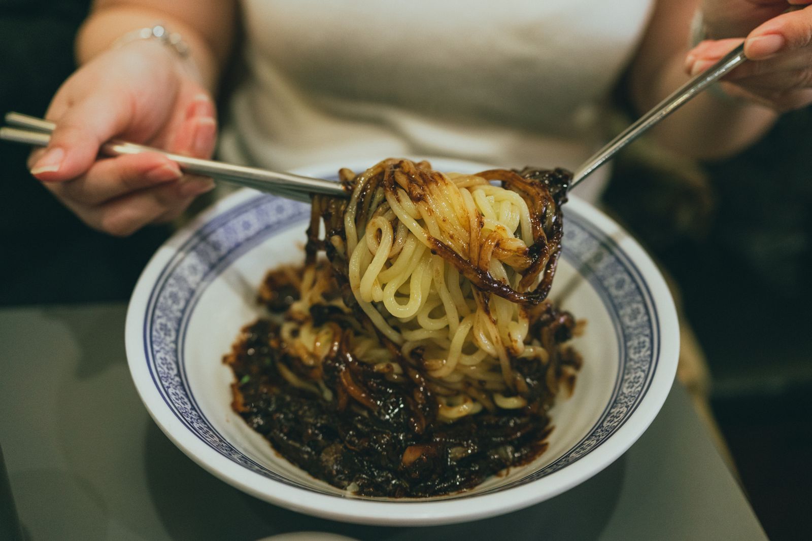 A bowl of Korean jjajangmyeon with black-bean sauce