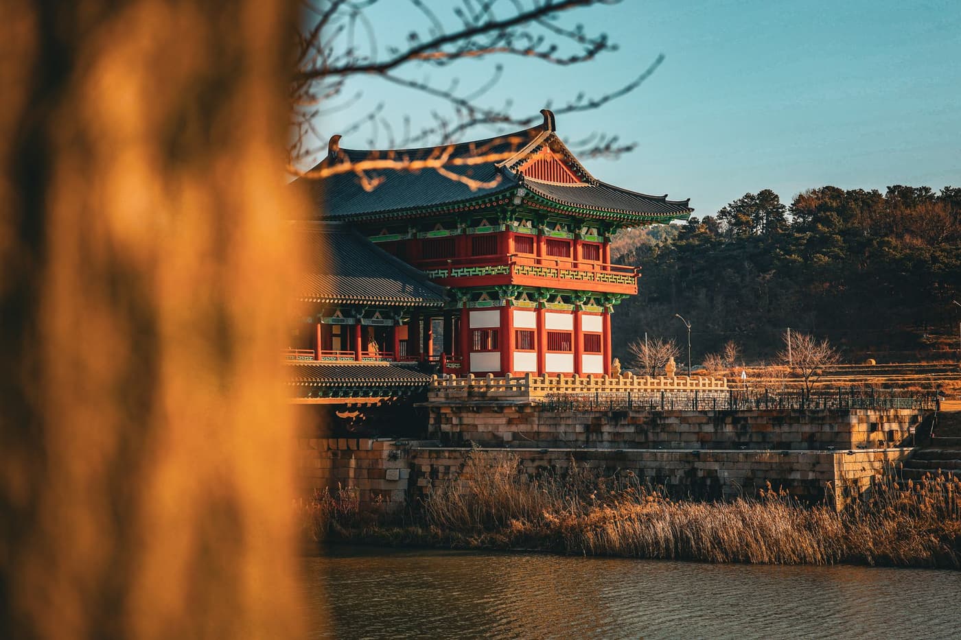 Traditional Korean pavilion in Gyeongju at sunset