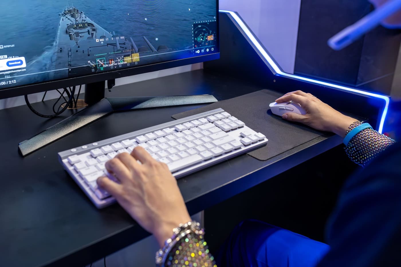 A close-up gaming setup with colorful PC accessories