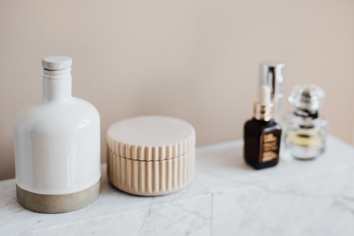 A neutral skincare product shelf that shows the kind of retail comparison tourists can do before buying beauty items.