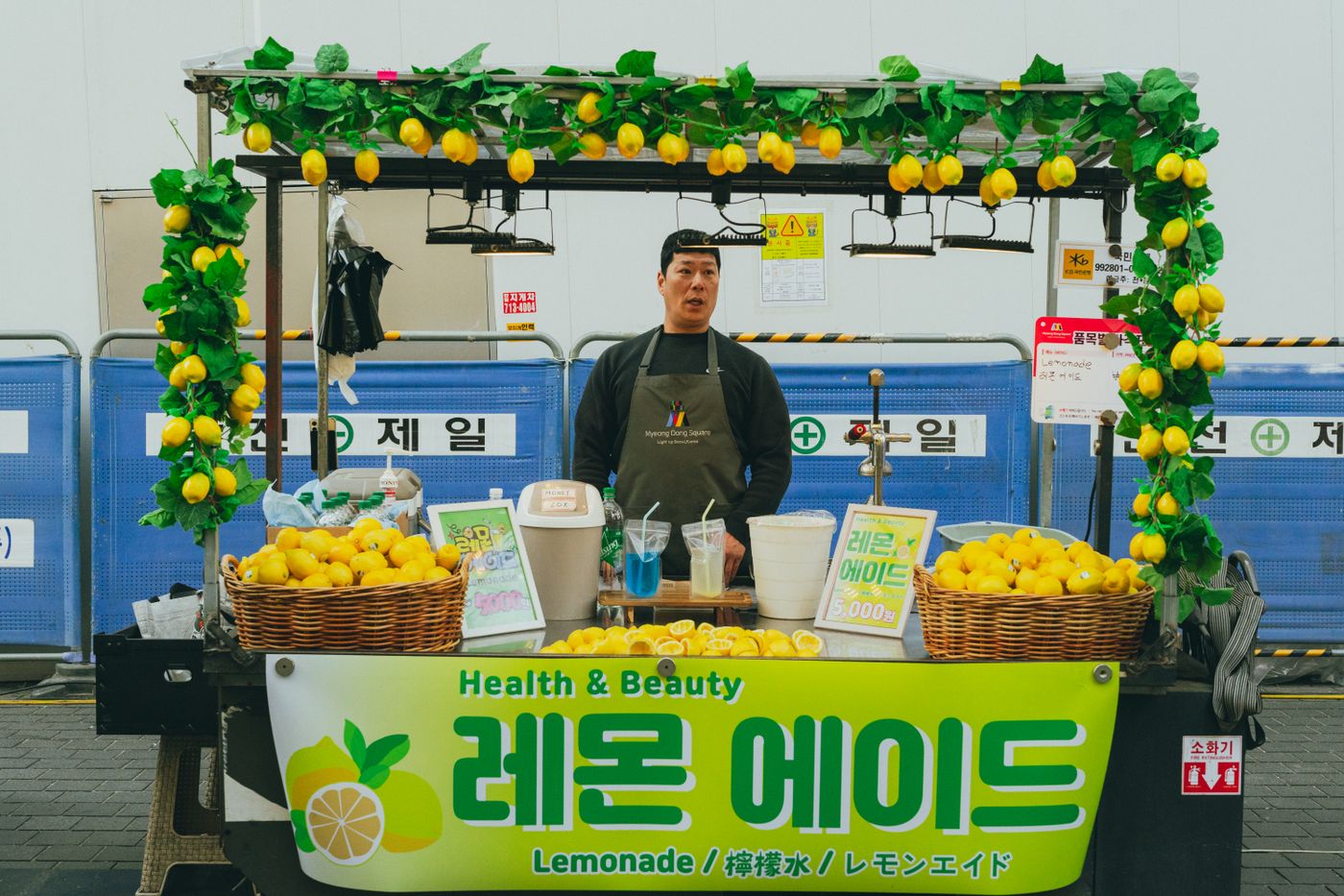 A Seoul drink stand with bright Korean street-culture energy, useful for understanding Korea's grab-and-go wellness drink mood.