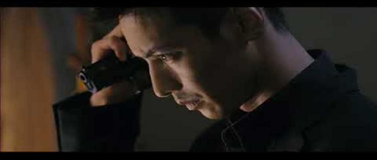 A cropped still from the official international trailer for The Man from Nowhere, showing the film's severe action-thriller tone.