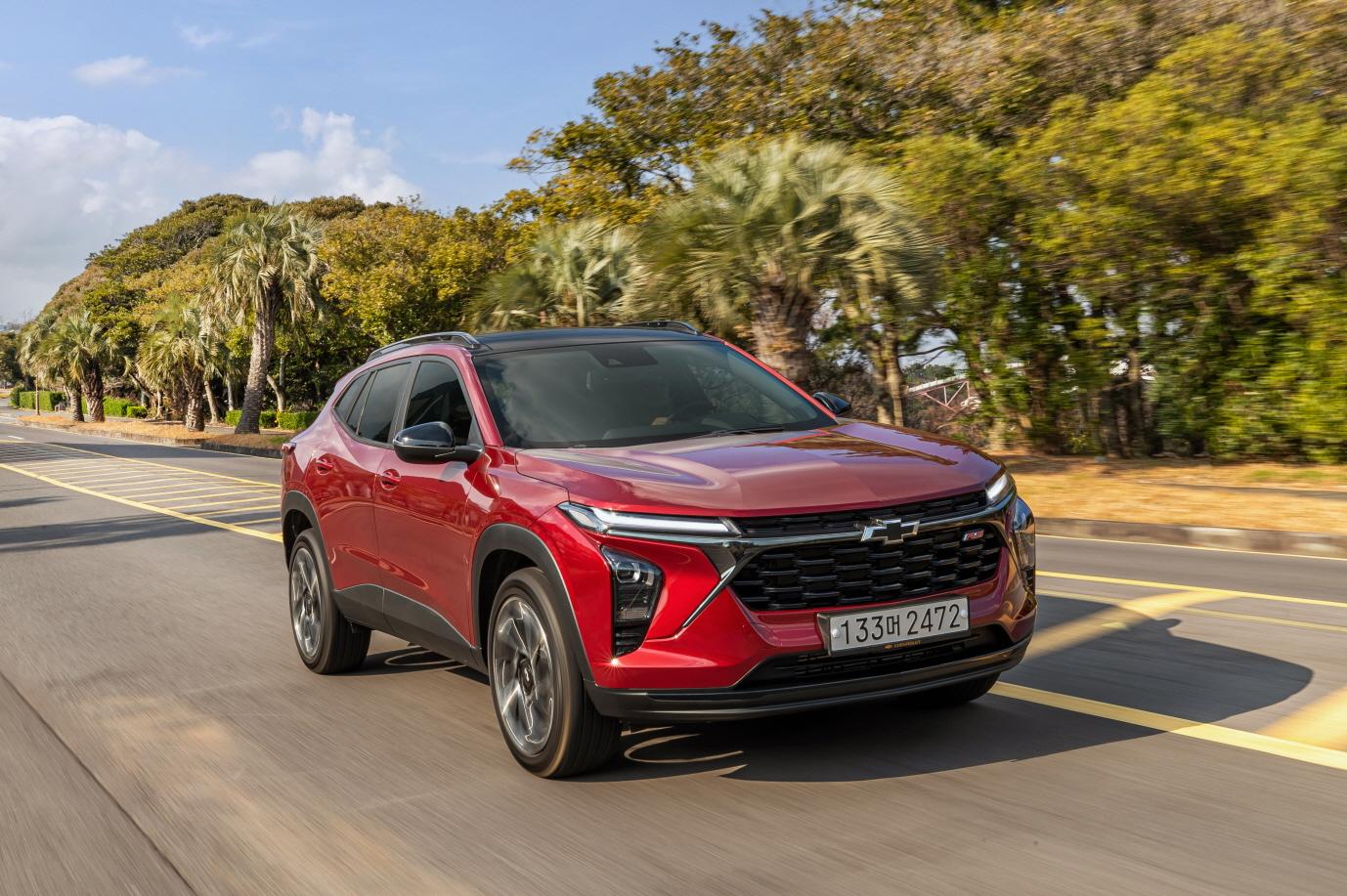 A Chevrolet Trax Crossover supplied by GM Korea, one of the export-oriented models central to the company's Korean production base.