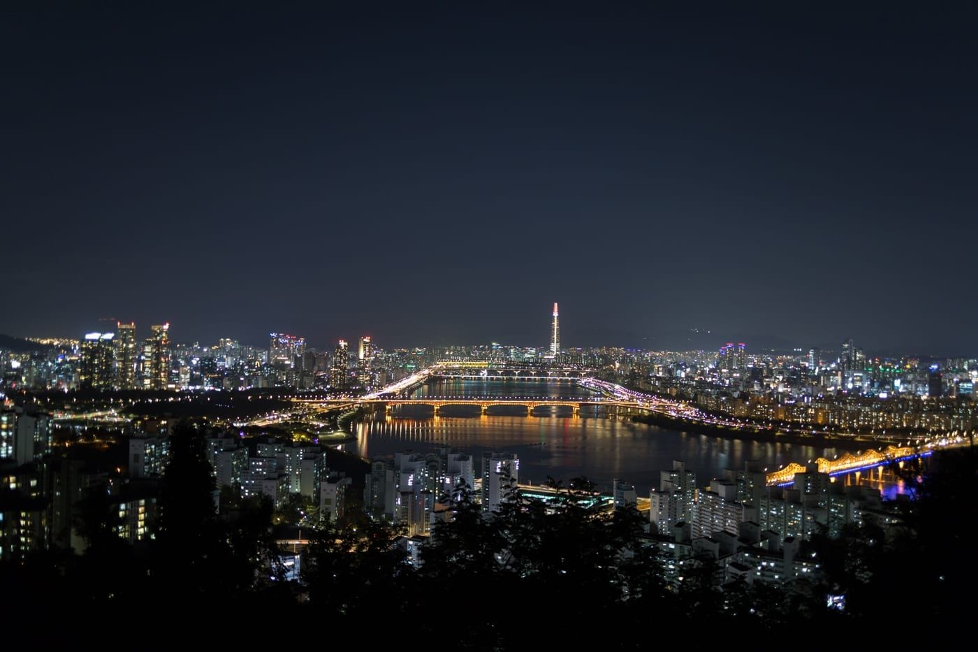 Night skyline view from Maebongsan Park, another Seoul mountain-park viewpoint.