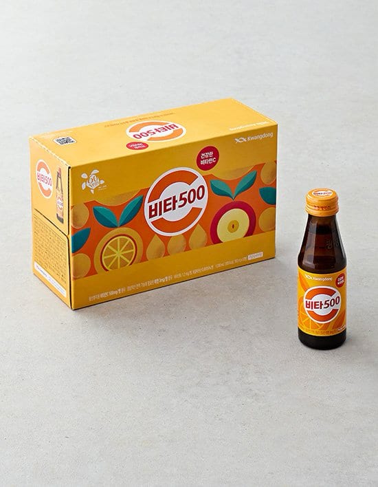 A Vita 500 ten-bottle box beside a single bottle, the box marked 100 mL × 10병.