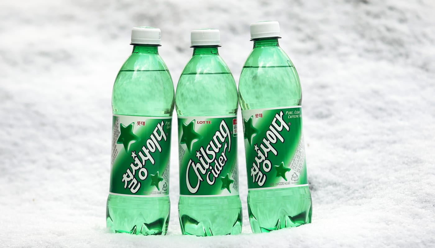 Green bottles of Chilsung Cider.