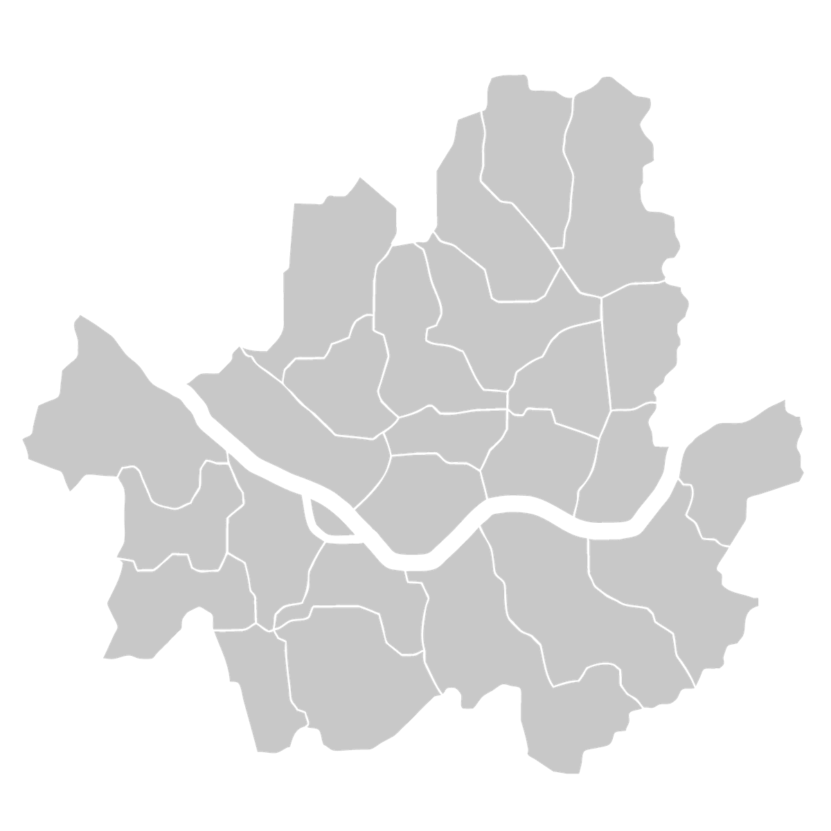 Outline map of Seoul's 25 districts with the Han River running through the middle.